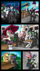 Size: 1080x1920 | Tagged: safe, artist:jorobro, applejack, bon bon, fancypants, lily, lily valley, roseluck, soarin', spitfire, surprise, sweetie drops, changeling, nymph, g4, cheeselegs, cider, comic, cute, cutie mark, flower, friendship, hat, heartwarming, heartwarming in hindsight, integration, peace, saddle bag, sticky note, sweet dreams fuel, wonderbolts
