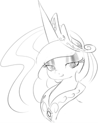 Size: 866x1088 | Tagged: safe, artist:zev, princess celestia, g4, female, grayscale, monochrome, solo