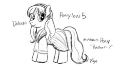 Size: 400x225 | Tagged: safe, artist:viga gadson, pony, babylon 5, clothed ponies, monochrome, ponified, solo