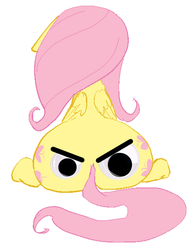 Size: 436x564 | Tagged: safe, artist:lowkey, edit, fluttershy, pegasus, pony, g4, angry eyes, butt, chubby, female, floppy ears, flutterbutt, glare, googly eyes, looking at you, plot, simple background, sitting, solo, stare, the ass was fat, wat, white background