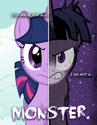 Size: 794x1023 | Tagged: safe, artist:advanceddefense, twilight sparkle, hengstwolf, pony, unicorn, werewolf, twilight unbound, two sided posters, g4, female, solo, two sides, werelight shine