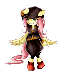 Size: 3401x4450 | Tagged: safe, artist:haruno hiroka, fluttershy, pony, g4, bipedal, clothes, female, pixiv, solo