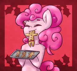 Size: 1147x1050 | Tagged: safe, artist:lizzyoli-ravioli, pinkie pie, g4, female, gingerbread man, nom, solo