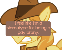 Size: 500x401 | Tagged: safe, braeburn, earth pony, pony, g4, brony, gay, gritted teeth, male, pony confession, simple background, solo, stallion, transparent background, tumblr