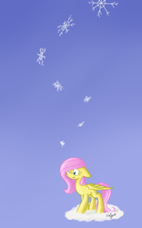 Size: 1000x1600 | Tagged: safe, artist:violyre, fluttershy, pegasus, pony, g4, female, filly, snow, snowfall, solo, younger