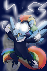 Size: 4000x6000 | Tagged: safe, artist:bloodyhellhayden, rainbow dash, zapp, g4, power ponies (episode), clothes, costume, female, glowing eyes, lightning, mouth hold, power ponies, solo