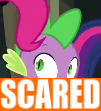 Size: 101x111 | Tagged: safe, edit, edited screencap, screencap, pinkie pie, spike, twilight sparkle, alicorn, dragon, earth pony, pony, g4, power ponies (episode), meme, reaction image, scared, solo focus, twilight sparkle (alicorn)