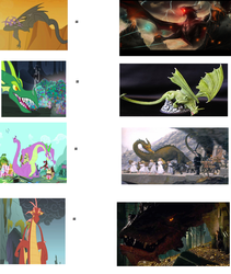Size: 2832x3352 | Tagged: safe, edit, edited screencap, screencap, basil, reginald, spike, dragon, dragon quest, dragonshy, g4, owl's well that ends well, secret of my excess, ancalagon the black, black dragon, comparison, firedrakes of morgoth, glaurung the deceiver, green dragon, lord of the rings, meme, red dragon, scatha the worm, smaug the golden, spikezilla, the hobbit, the silmarillion