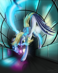 Size: 2400x3000 | Tagged: safe, artist:axauraroar, derpy hooves, pegasus, pony, g4, epic derpy, female, flying, glowing, hmd, mare, solo