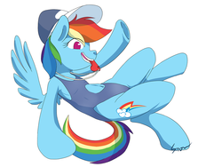 Size: 1280x960 | Tagged: safe, artist:sion, rainbow dash, g4, belly, belly button, clothes, female, hat, navel cutout, one-piece swimsuit, solo, swimsuit, whistle