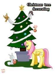 Size: 600x800 | Tagged: safe, artist:norang94, angel bunny, fluttershy, g4, christmas, christmas tree, tree