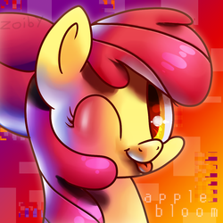 Size: 1000x1000 | Tagged: safe, artist:zoiby, apple bloom, g4, :p, adorabloom, cute, female, looking at you, portrait, smiling, solo, tongue out, wink