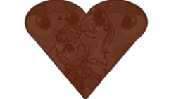 Size: 640x360 | Tagged: safe, artist:notsofrequentuser, artist:xioade, edit, chickadee, ms. harshwhinny, ms. peachbottom, pony, g4, chocolate, christmas, cookie, female, harshbottom, heart, kissing, lesbian, love, shipping