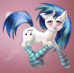 Size: 1229x1209 | Tagged: safe, artist:krucification, dj pon-3, vinyl scratch, pony, unicorn, g4, clothes, female, lip bite, nightmare fuel, socks, solo, striped socks, uncanny valley