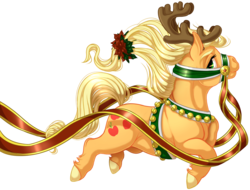 Size: 1568x1191 | Tagged: safe, artist:kittehkatbar, applejack, g4, bridle, female, reindeer antlers, simple background, solo, transparent background, unshorn fetlocks