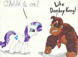Size: 6997x5083 | Tagged: safe, artist:methaw, rarity, g4, absurd resolution, apenapping imminent, crossover, dead mare walking, donkey kong, donkey kong country, it is on, it's on like donkey kong, this will end in tears and/or death, traditional art