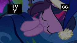 Size: 704x396 | Tagged: safe, screencap, twilight sparkle, alicorn, pony, g4, power ponies (episode), animated, bed, breathing, cute, eyes closed, female, frown, hat, loop, mare, nightcap, on side, sleeping, solo, squirming, tv-y, twiabetes, twilight sparkle (alicorn)