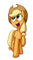 Size: 113x203 | Tagged: safe, artist:cellularsp, applejack, g4, female, gif, non-animated gif, open mouth, pixel art, raised hoof, simple background, solo