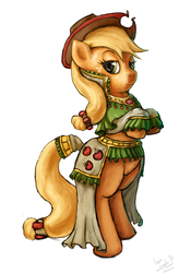 Size: 700x1000 | Tagged: safe, artist:assasinmonkey, applejack, earth pony, pony, g4, bipedal, clothes, dress, featureless crotch, female, hind legs, hooves to the chest, legs, legs together, simple background, solo