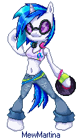 Size: 116x200 | Tagged: safe, artist:churobu, dj pon-3, vinyl scratch, earth pony, semi-anthro, g4, arm hooves, belly button, breasts, clothes, female, headphones, midriff, pixel art, record, solo