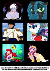 Size: 557x785 | Tagged: safe, princess cadance, shining armor, g4, disney, disney princess, observation, prince eric, princess ariel, seashell, similarities, the little mermaid, ursula