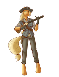 Size: 2153x2786 | Tagged: safe, artist:pixel-prism, applejack, anthro, unguligrade anthro, g4, cosplay, cowboy hat, female, gun, hat, hooves, john marston, red dead redemption, rifle, simple background, solo, weapon, white background