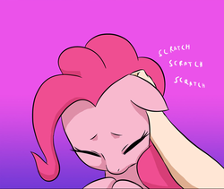 Size: 1024x864 | Tagged: safe, artist:doublewbrothers, pinkie pie, human, g4, cropped, cute, diapinkes, ear scratch, eyes closed, floppy ears, gradient background, offscreen character, offscreen human, scratching, solo focus