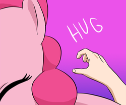 Size: 1024x862 | Tagged: safe, artist:doublewbrothers, pinkie pie, earth pony, human, pony, g4, cropped, hug, offscreen character, pov