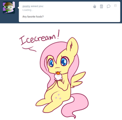 Size: 714x700 | Tagged: safe, artist:milkwolf, fluttershy, g4, ask-friendlyshy, cute, female, ice cream, solo, tumblr