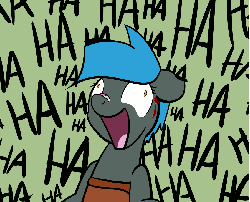 Size: 900x730 | Tagged: safe, artist:whatsapokemon, oc, oc only, oc:jade shine, animated, ask-jade-shine, blood, laughing, manic, reaction image, solo