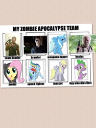 Size: 1200x1600 | Tagged: safe, derpy hooves, fluttershy, rainbow dash, spike, trixie, alicorn, pony, g4, meme, pic collage, race swap, the walking dead, trixiecorn