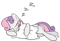 Size: 791x545 | Tagged: safe, artist:silver1kunai, sweetie belle, g4, cuddling, cute, diasweetes, female, pillow, sleeping, snuggling, solo