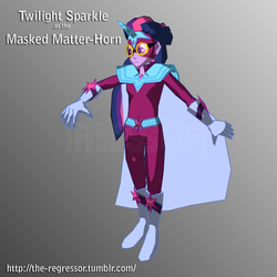 Size: 1024x1024 | Tagged: safe, artist:the regressor, twilight sparkle, equestria girls, g4, power ponies (episode), 3d, female, humanized, masked matter-horn costume, power ponies, solo