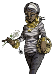 Size: 700x956 | Tagged: safe, artist:theartrix, zecora, human, g4, alternate hairstyle, basket, clothes, dark skin, female, flower, humanized, simple background, solo, sweater, transparent background