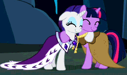 Size: 524x312 | Tagged: safe, screencap, clover the clever, princess platinum, rarity, twilight sparkle, pony, g4, hearth's warming eve (episode), animated, female, hearth's warming eve, hug, imma snuggle you, snuggling