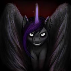 Size: 960x960 | Tagged: safe, artist:bua-ryohei-jr, oc, oc only, oc:amber, alicorn, pony, alicorn oc, evil, evil smile, looking at you, piercing, solo