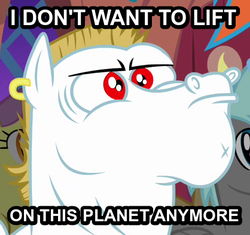 Size: 418x393 | Tagged: safe, bulk biceps, g4, crossing the memes, do you even lift, futurama, i don't want to live on this planet anymore, image macro, male, meme, pun, reaction image