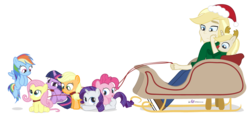 Size: 1080x510 | Tagged: safe, artist:dm29, applejack, fluttershy, pinkie pie, rainbow dash, rarity, twilight sparkle, oc, oc:colin nary, human, equestria girls, g4, cute, dashabetes, diapinkes, equestria girls-ified, female, filly, filly applejack, filly fluttershy, filly pinkie pie, filly rainbow dash, filly rarity, filly twilight sparkle, hat, hnnng, human ponidox, jackabetes, julian yeo is trying to murder us, leash, mane six, raribetes, santa hat, shyabetes, simple background, sleigh, transparent background, twiabetes, xk-class end-of-the-world scenario, younger