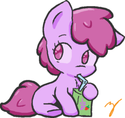 Size: 526x497 | Tagged: safe, artist:zutcha, berry punch, berryshine, earth pony, pony, g4, cute, drinking, drinking straw, female, filly, juice box, solo