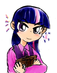 Size: 586x743 | Tagged: safe, artist:tachyon, twilight sparkle, human, g4, book, female, humanized, light skin, pixiv, solo