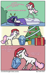 Size: 1050x1680 | Tagged: safe, artist:i-am-knot, rarity, sweetie belle, g4, princess twilight sparkle (episode), chest of harmony, comic, hat, hearth's warming, present, santa hat