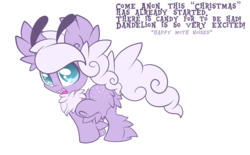 Size: 3307x2052 | Tagged: safe, artist:starlightlore, oc, oc only, oc:dandelion, mothpony, original species, christmas, cute, dialogue, moth pony general, simple background, solo, transparent background