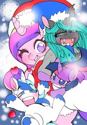 Size: 700x1008 | Tagged: safe, artist:naoki, princess cadance, queen chrysalis, shining armor, twilight sparkle, g4