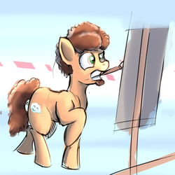 Size: 1000x1000 | Tagged: safe, artist:cheshiresdesires, pony, bob ross, easel, paintbrush, painting, ponified, solo