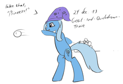 Size: 1280x883 | Tagged: safe, artist:great-and-quickdrawn-trixie, trixie, pony, g4, 30 minute art challenge, bipedal, female, snow, snowball, solo