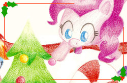 Size: 600x392 | Tagged: safe, artist:flutterluv, pinkie pie, g4, christmas, female, solo, traditional art