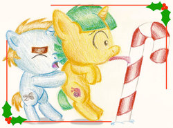 Size: 600x444 | Tagged: safe, artist:flutterluv, snails, snips, g4, christmas, traditional art