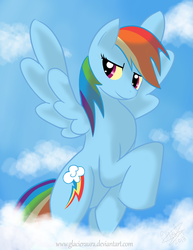 Size: 2550x3300 | Tagged: safe, artist:roselinath, rainbow dash, pegasus, pony, g4, cloud, day, female, flying, jaundice, looking back, palindrome get, sky, solo
