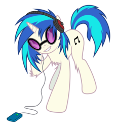 Size: 6000x6600 | Tagged: safe, artist:pikamander2, dj pon-3, vinyl scratch, pony, unicorn, g4, absurd resolution, chest fluff, cutie mark, female, fluffy, hooves, horn, ipod, leg fluff, mare, mp3 player, music, simple background, smiling, solo, sunglasses, teeth, transparent background, vector