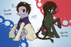 Size: 2548x1699 | Tagged: safe, artist:cisol, duo, nation ponies, north korea, south korea